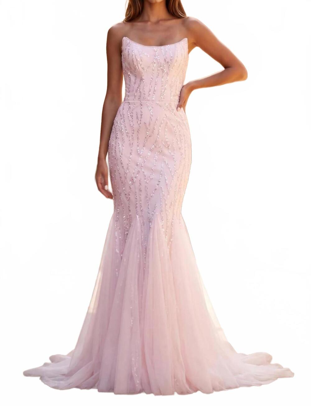 NEW KOS long mermaid beaded formal evening dress in blush
